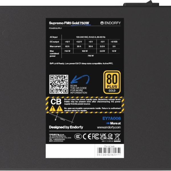 Захранващ блок Endorfy Supremo FM5 750W 80+ Gold - Fully Modular