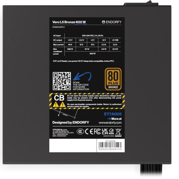 Захранващ блок Endorfy VERO L5 600W 80+ Bronze