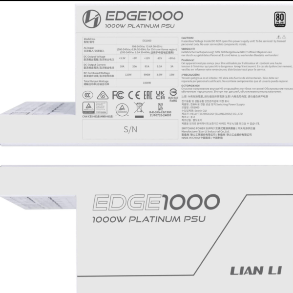 Захранващ блок Lian Li EDGE EG1000 White 1000W 80+ Platinum PCIe 5.1, ATX 3.1