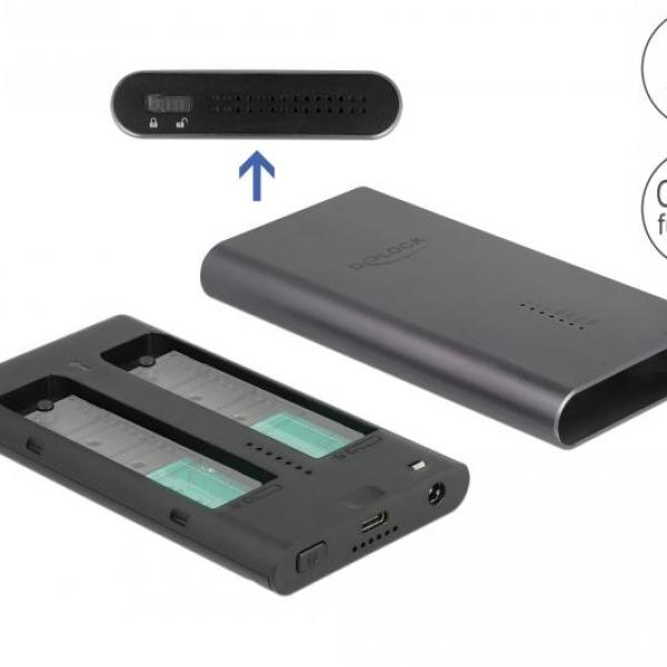Външно чекмедже Delock, За 2 x M.2 NVMe PCIe SSD, USB-C, Клониране
