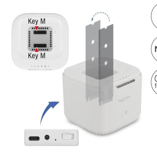 Станция Delock USB-C, За 2 x M.2 NVMe PCIe SSD, Клониране
