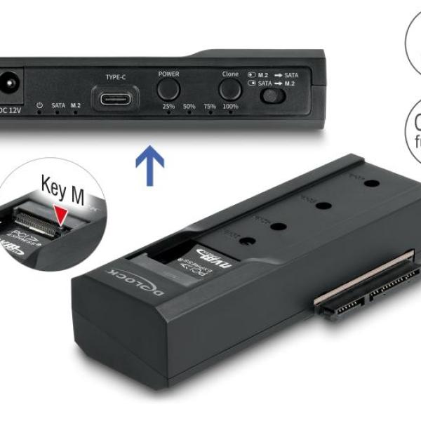 Станция Delock USB-C, 1 x M.2 NVMe SSD + 1 x SATA SSD / HDD, Клониране