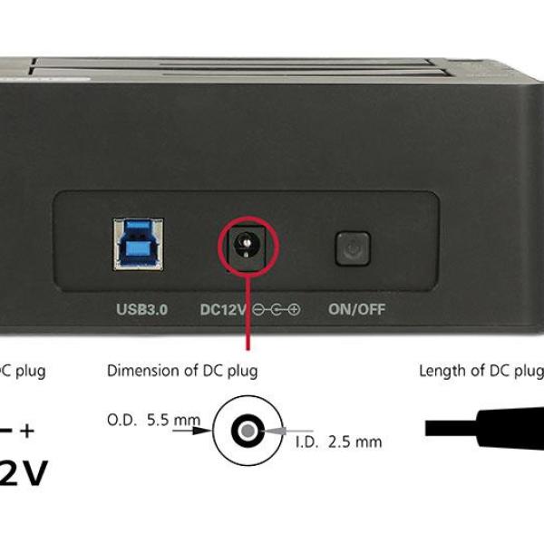 Външна докинг станция Delock 62661, за 2.5"/3.5" HDD/SSD, USB 3.0, Функция за клониране, Черен