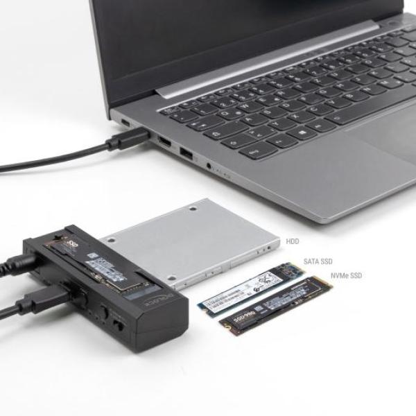 Станция Delock USB-C, 1 x M.2 NVMe SSD + 1 x SATA SSD / HDD, Клониране
