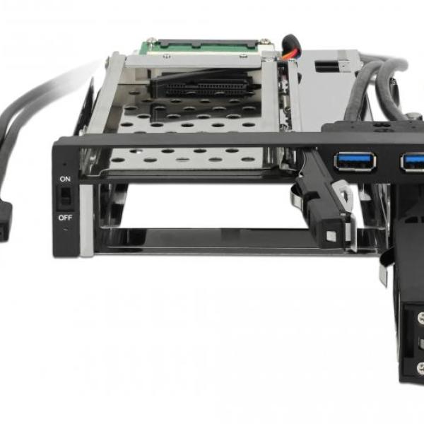 Вътрешно чекмедже Delock 5.25″, За 1 x 2.5″ + 1 x 3.5″ SATA HDD + 2 x USB 3.0 ports