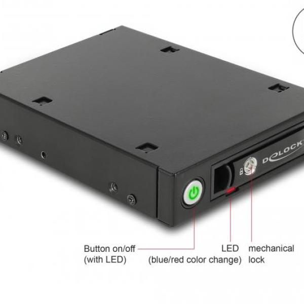 Чекмедже Delock 3.5″, За 1 x 2.5″ U.2 NVMe SSD или SATA / SAS HDD / SSD, Черен