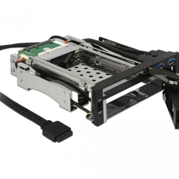 Вътрешно чекмедже Delock 5.25″, За 1 x 2.5″ + 1 x 3.5″ SATA HDD + 2 x USB 3.0 ports