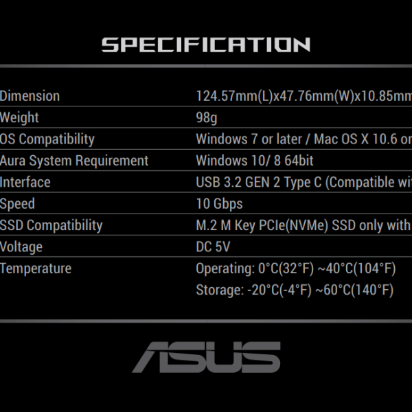 Чекмедже за SSD ASUS ROG Strix Arion Lite, Черен