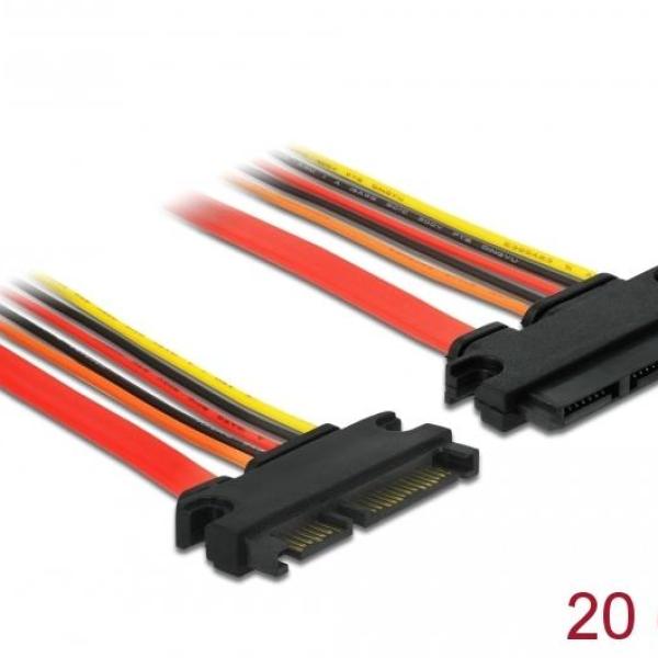 Удължителен кабел SATA III DeLock, SATA 6 Gb/s 22 pin мъжко - SATA 22 pin женско, (3.3 V + 5 V + 12 V), 20 cm