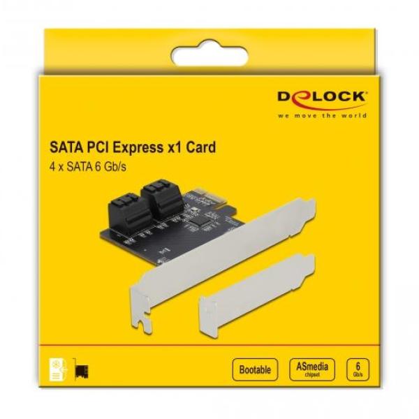 Карта Delock, PCI Express x1 към  4 port SATA, Low Profile