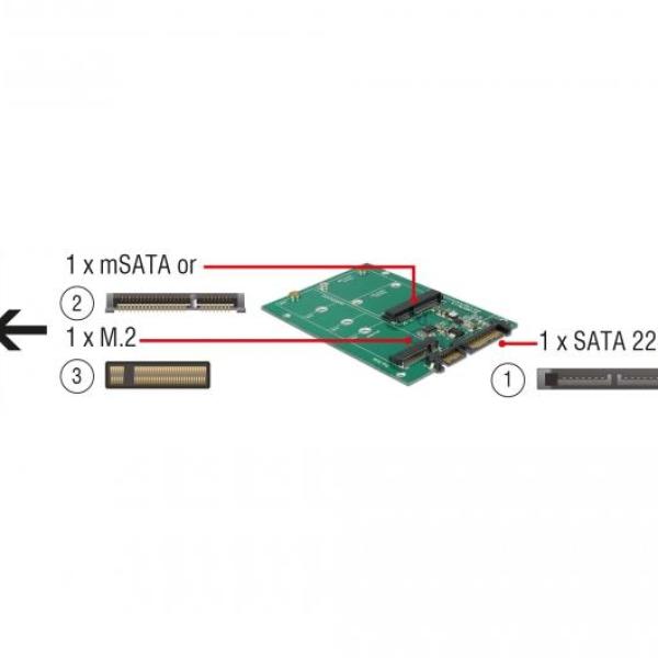 Конвертор Delock SATA 22 pin > 1 x M.2 + 1 x mSATA