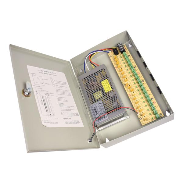 Захранване за видеонаблюдение 12V 30A 18 канала със защита, метална кутия